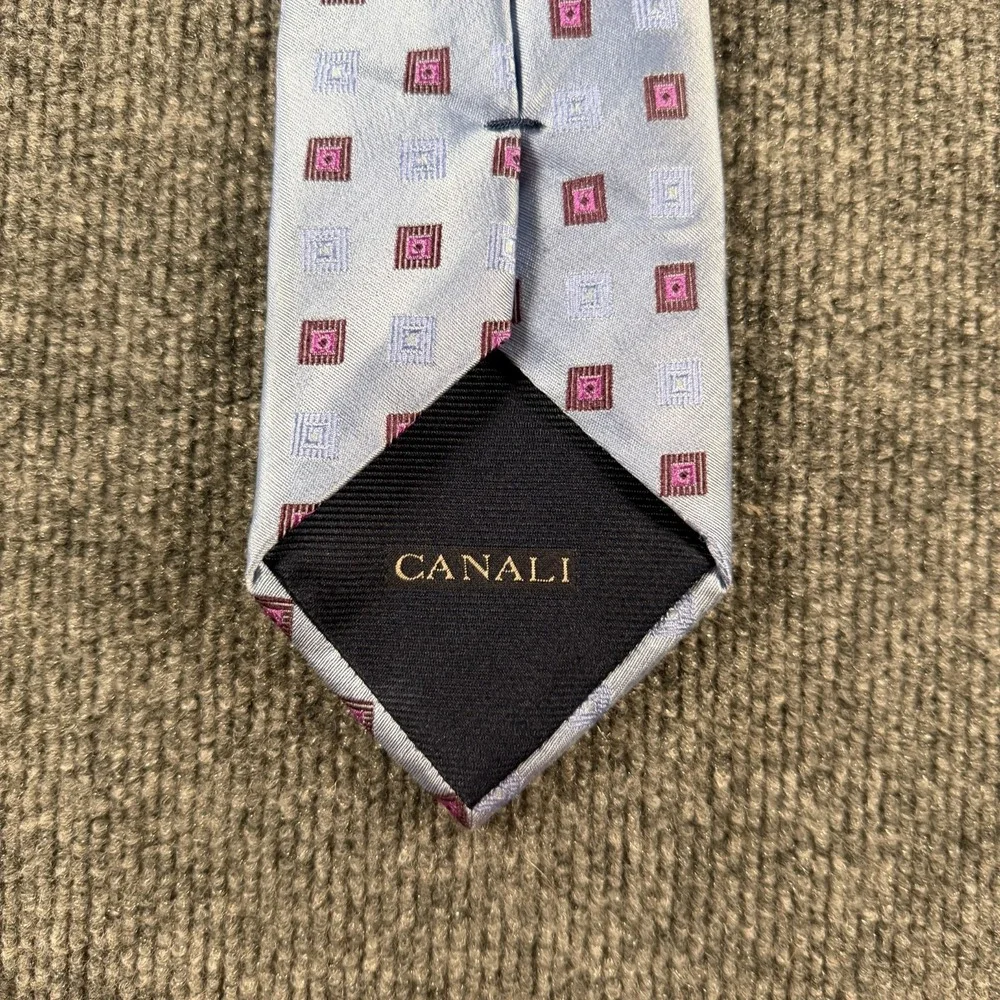 Canali Tie Blue Jacquard Geometric Squares Modern Luxury 3.75